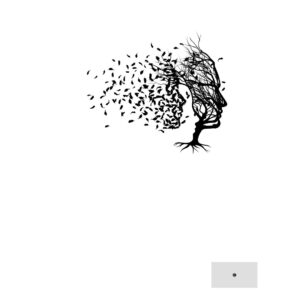 Ink illustration of a face formed from a bare tree with leaves blowing away, honoring pregnancy and infant loss